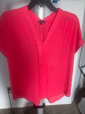 Express Vibrant Red V-Neck Short Sleeve Blouse